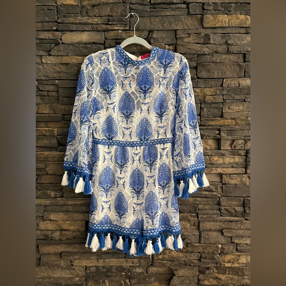 💙 Beautiful Blue & White Lace Romper with Tassels 💙